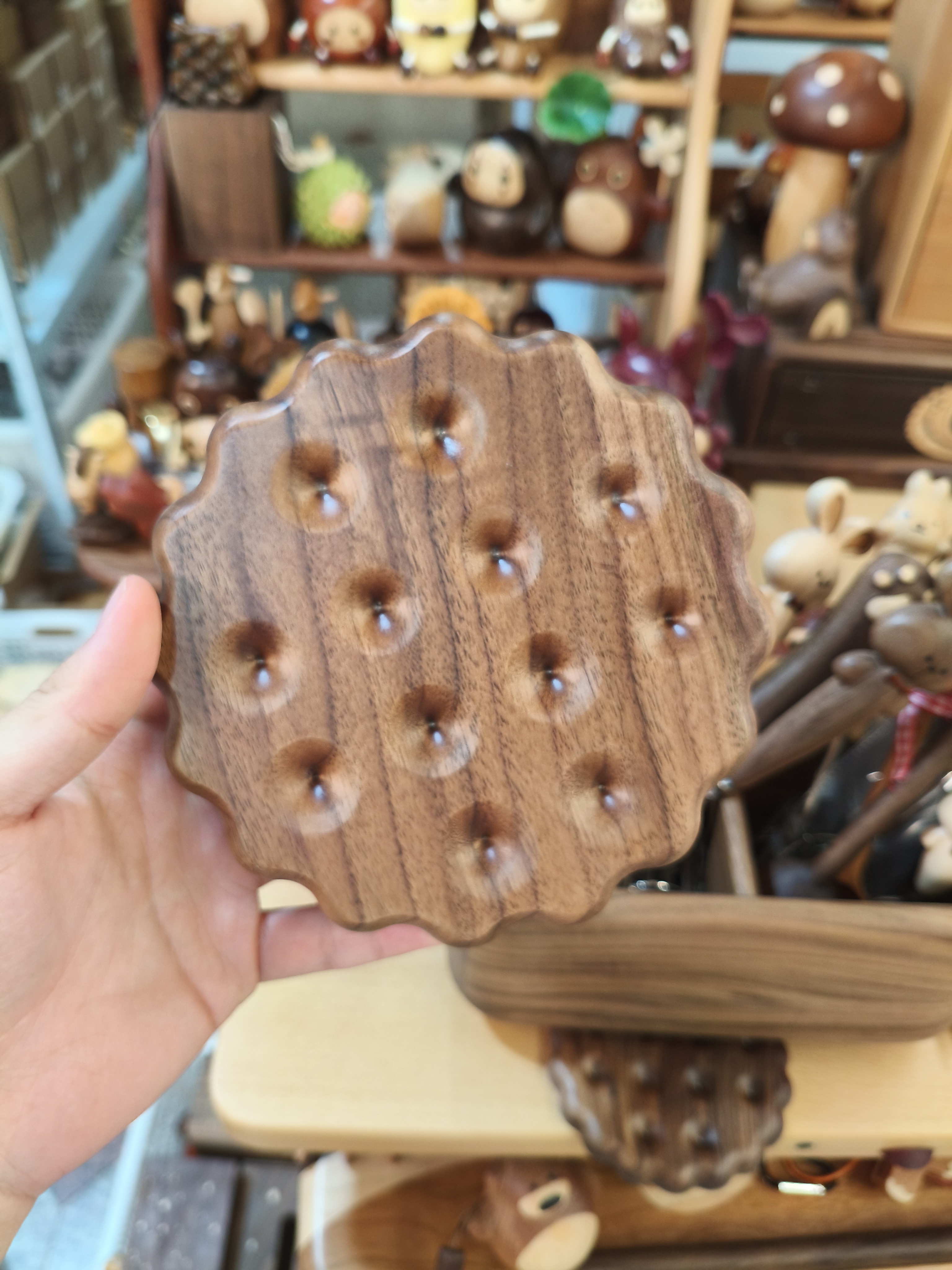 由物喜/可爱圆饼干造型北美黑胡桃实木锅垫桌垫家用隔热装饰