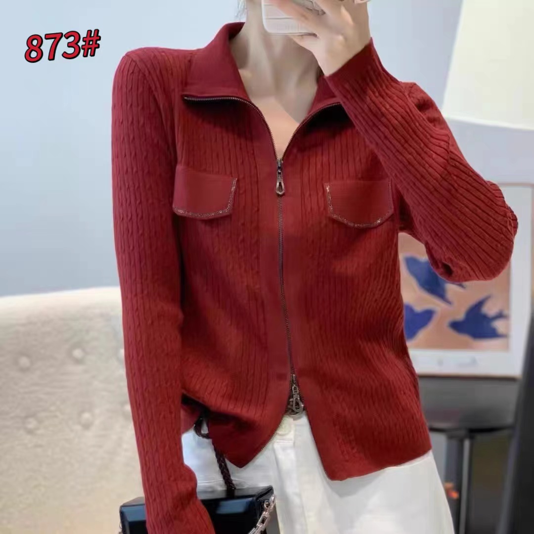 【卡蔻】873-烫钻坑条纹路女神开衫（衣长58左右）