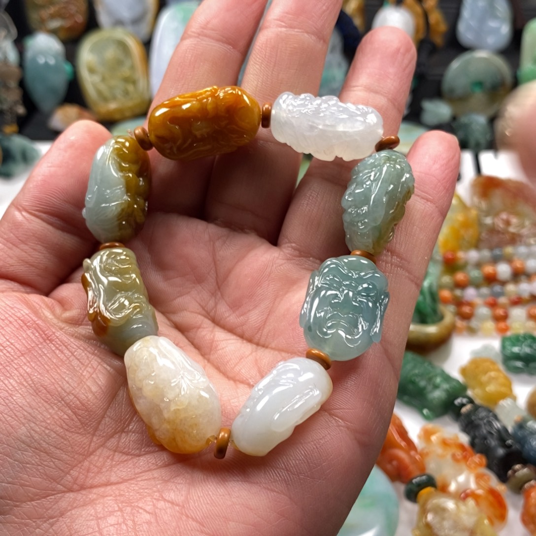 祝***锦翡翠未镶嵌手串特色翡翠罗汉手串