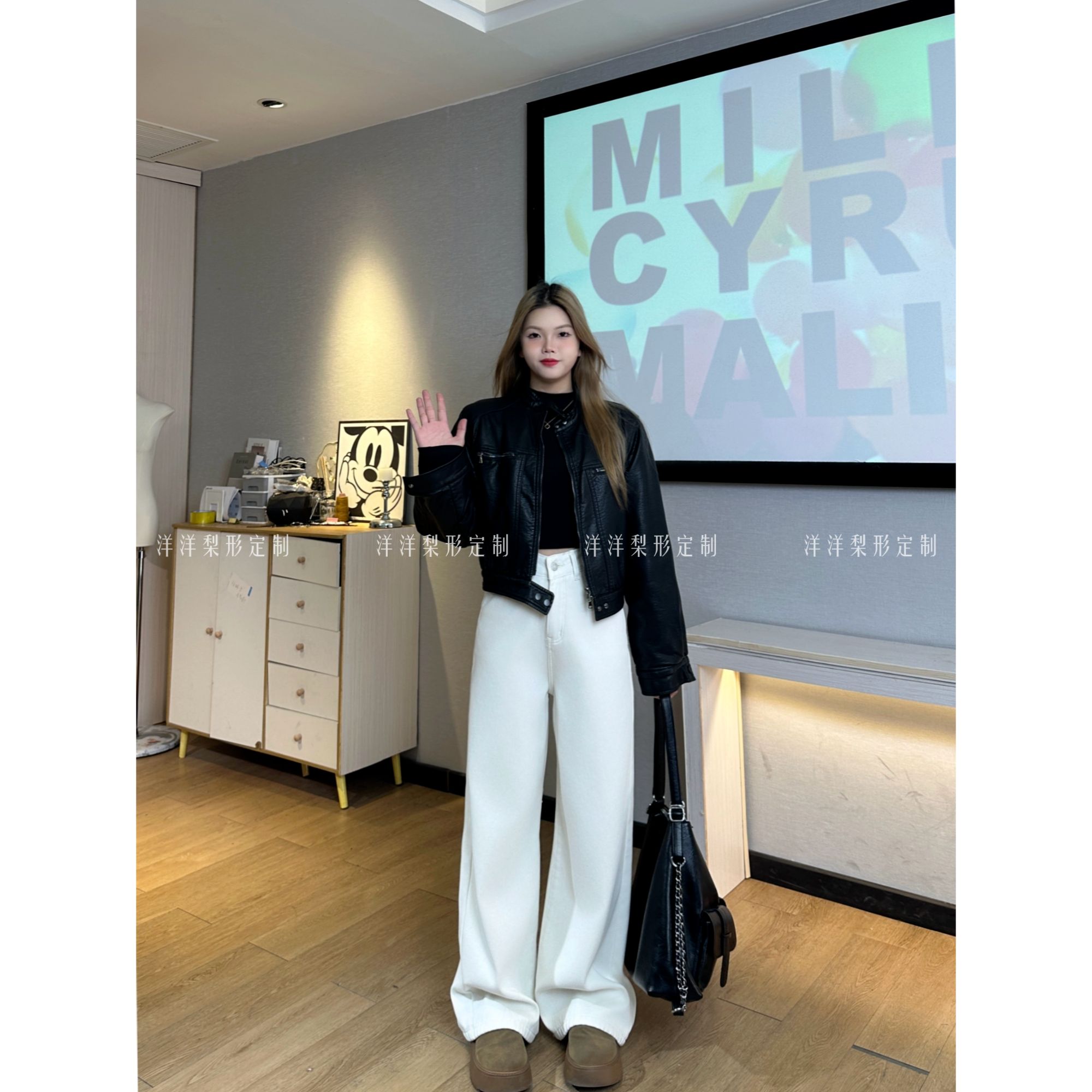 6103#大码高腰阔腿牛仔裤女春秋宽松新款高端直筒裤子女