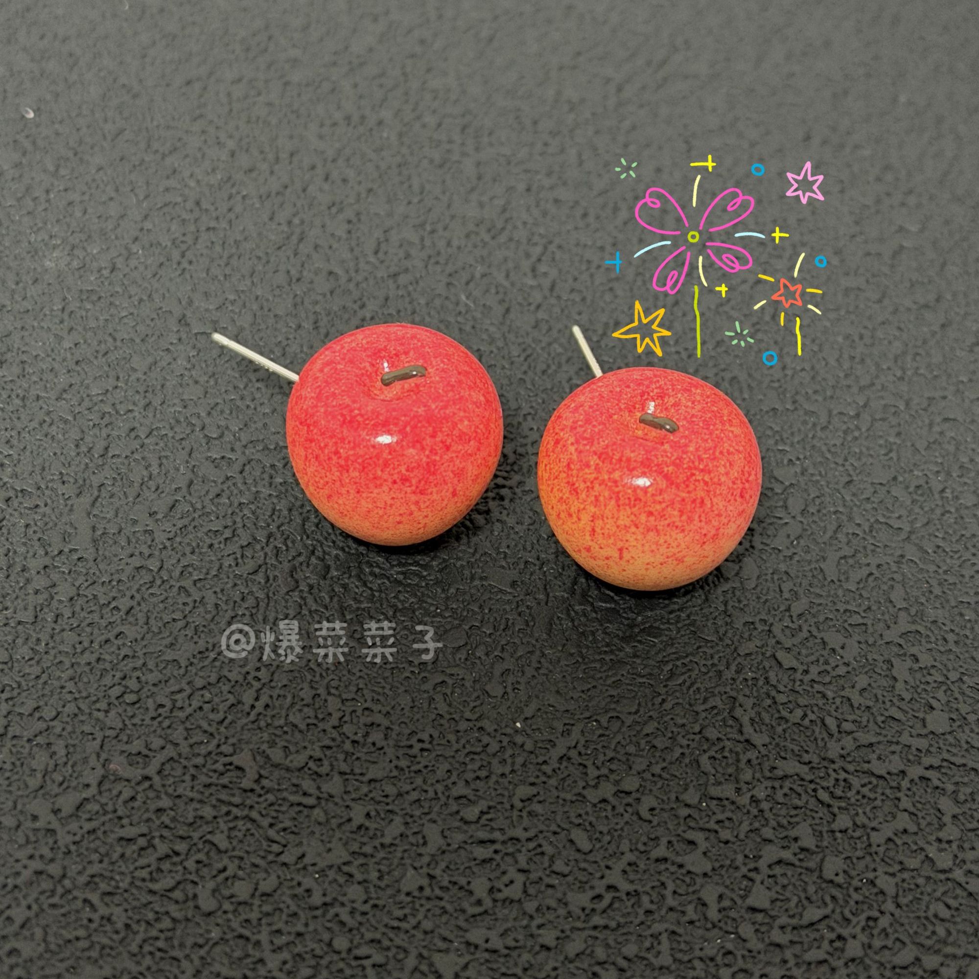 非金属树脂耳饰 粉红苹果可爱小众设计款耳环