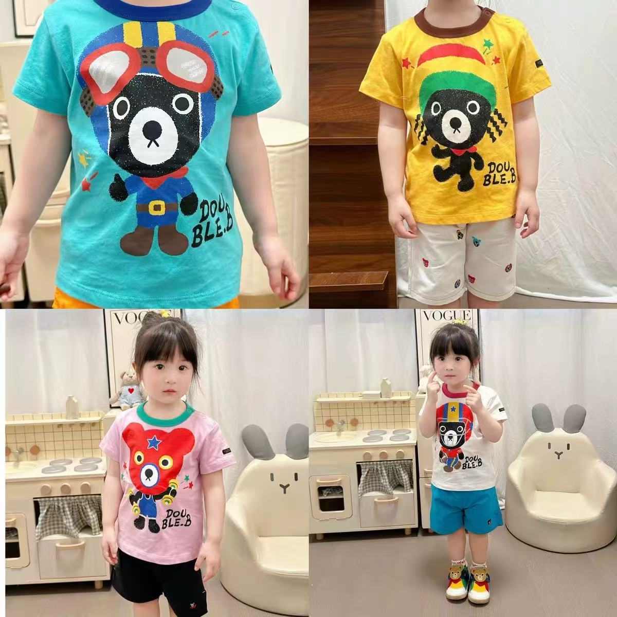 25新款短袖圆领日式夏季通用黑熊家族T恤透气韩版运动中大童女童