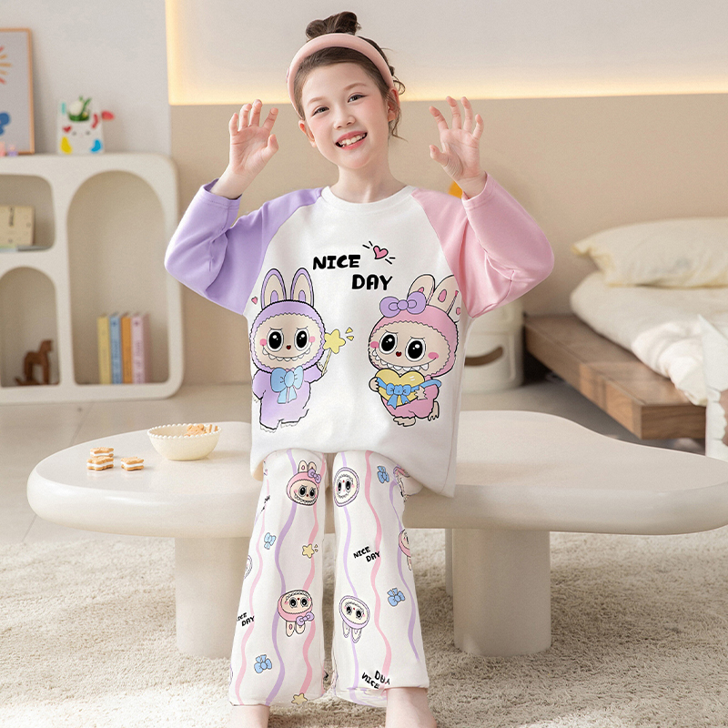 YUZHAOLIN/俞兆林卡通公主风长袖纯棉撞色款女童春秋季可外穿睡衣