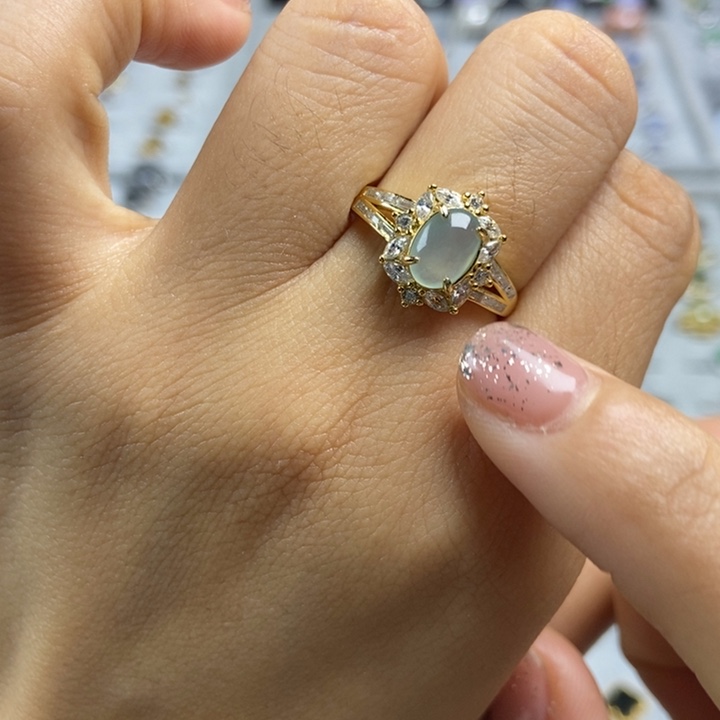 翡翠戒指银S925镶嵌戒指