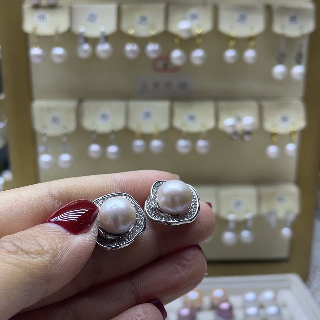 淡水珍珠耳饰银S925镶嵌