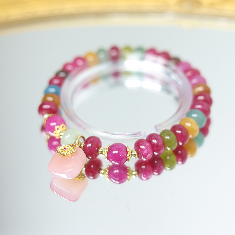 天然碧玺车轮珠百搭时尚手链玛瑙无事牌挂坠 多样性发一 H2757