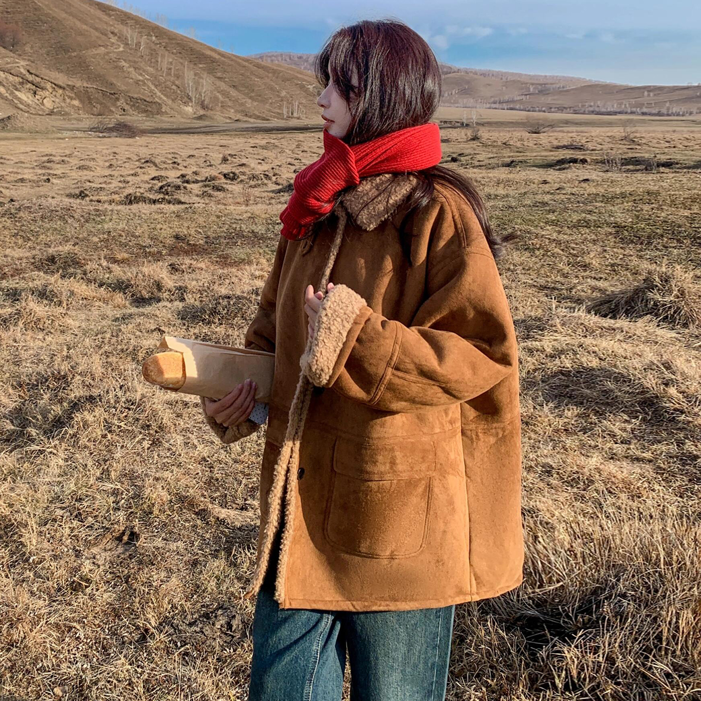 特大码女装复古加绒加厚羊羔毛外套女冬款胖mm学生百搭慵懒风棉服