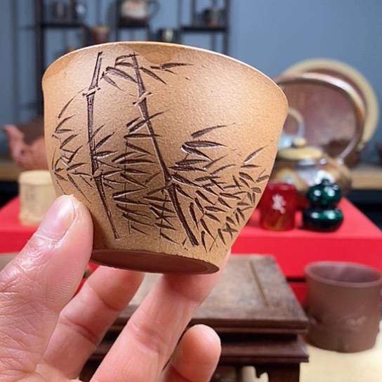 紫砂茶杯竹影杯微瑕