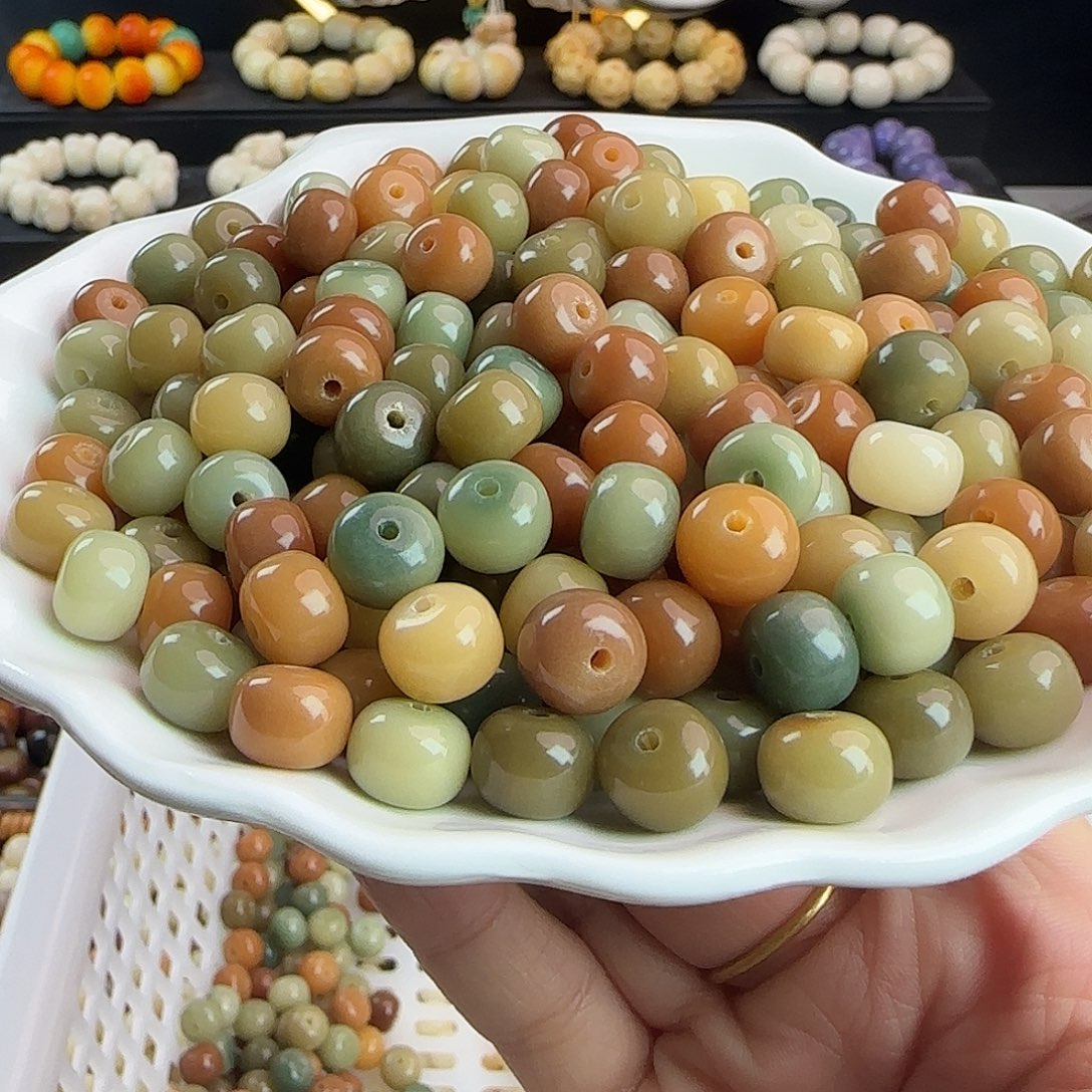 菩提根/象牙果手串微瑕卡10唐三彩石头料桶500颗