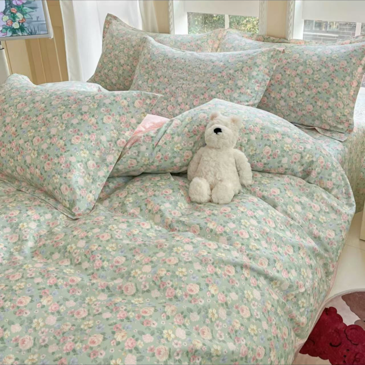 【北奈かわ会社】长绒棉床单200*230cm浪漫玫瑰绿