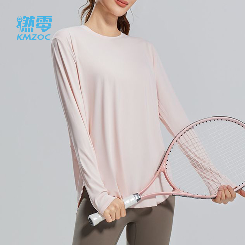 JYFC012 新款冰丝瑜伽罩衫圆领宽松透气百搭运动长袖t恤