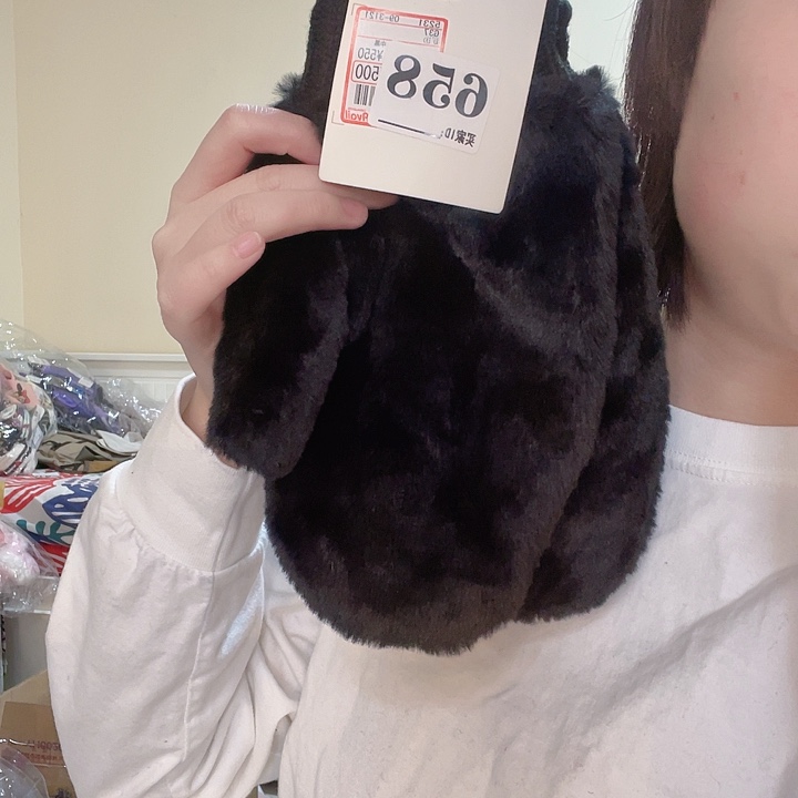 三醋酯纤维日单黑色毛绒绒手套658