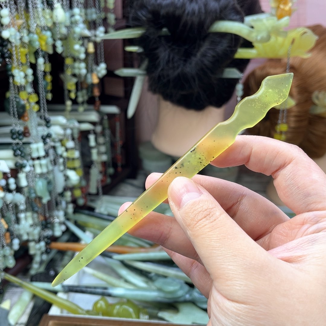 蛇纹石玉发饰未镶嵌长度16.5厘米左右