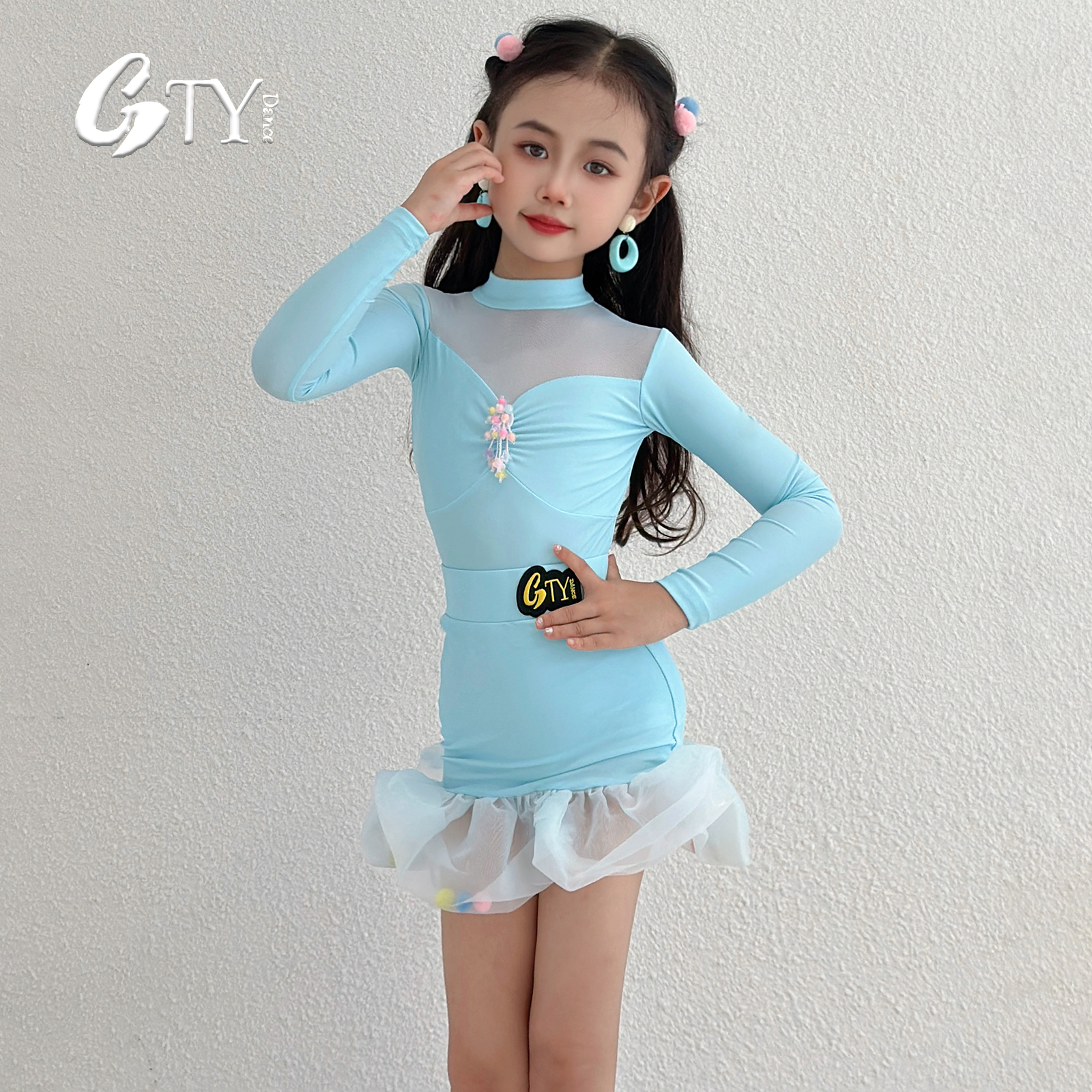 GTYdance拉丁舞服2025秋季新款半高领女童练功服少儿舞蹈演出服