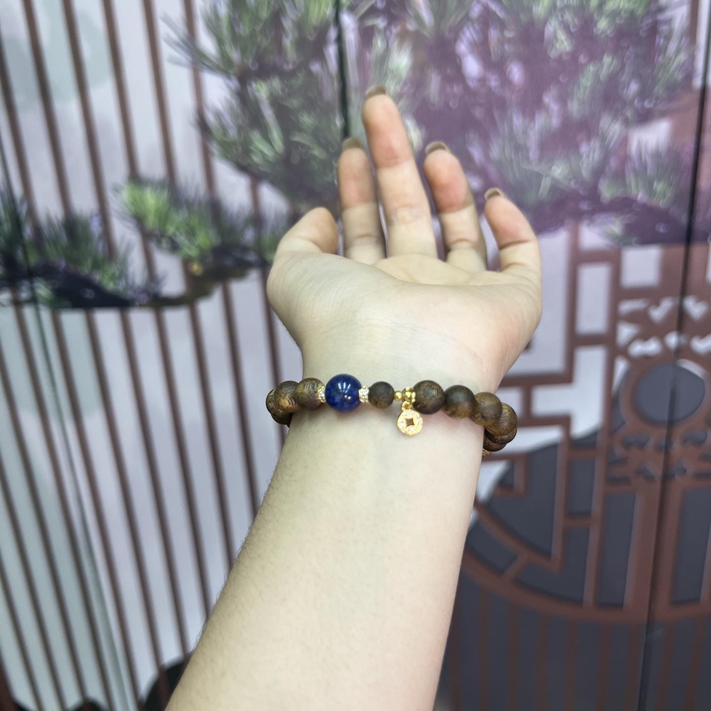 沉香天然奇楠沉香木拼接青金石手链国风小众设计手饰串-003