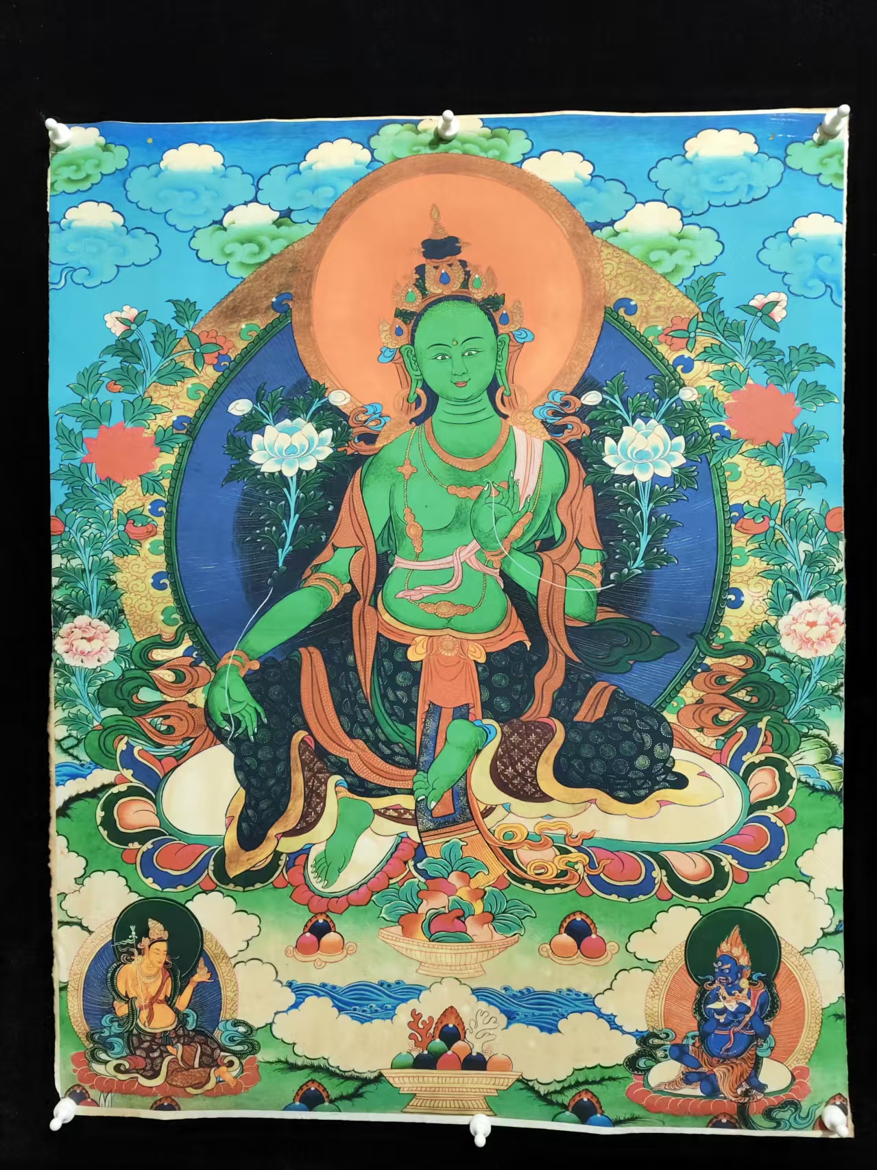 A45高端精品绿度母绘画类唐卡精美艺术佳作