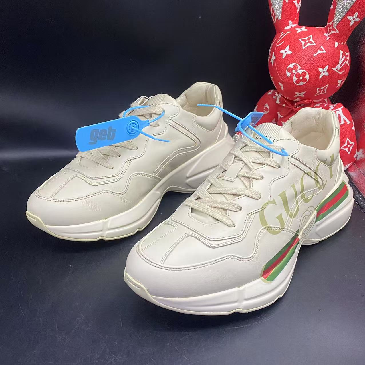 95新 GUCCI/古驰 【聚星优选】舒适潮米白色腰带老爹鞋多码数