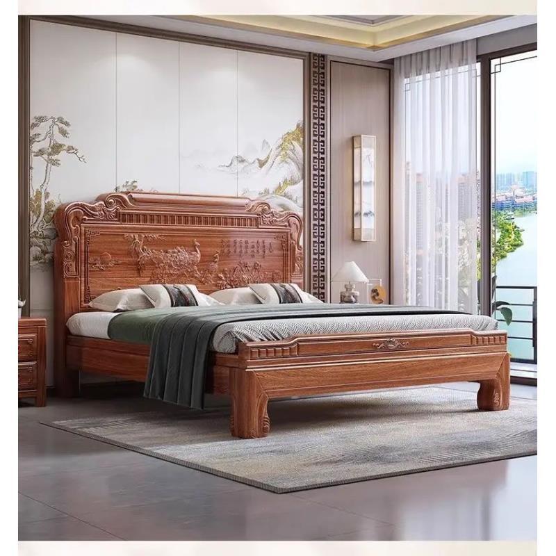 【升级床垫】 古典实木床雕花中式双人大床仿古床1.8米全榫卯
