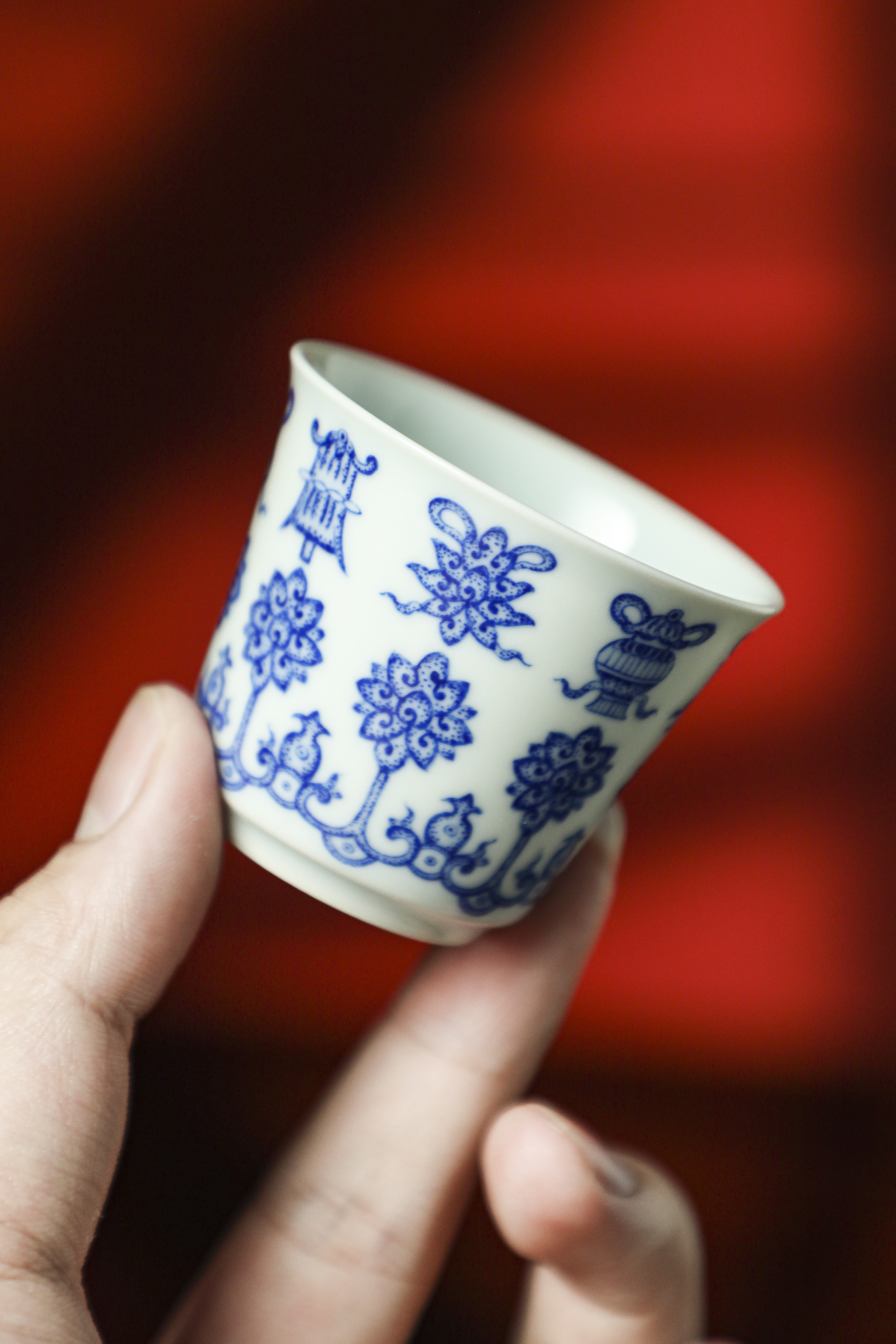 『瑶瑶严选』觉山隐窑 八宝吉祥井泉杯青花手绘纹饰精致手工茶杯