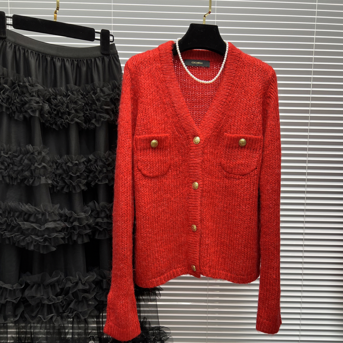 ANQING高定款秋冬气质羊毛长袖开衫舒适针织上衣女装