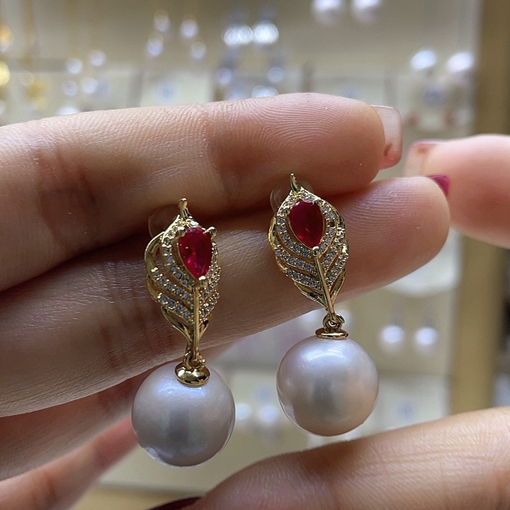 淡水珍珠耳饰银S925镶嵌