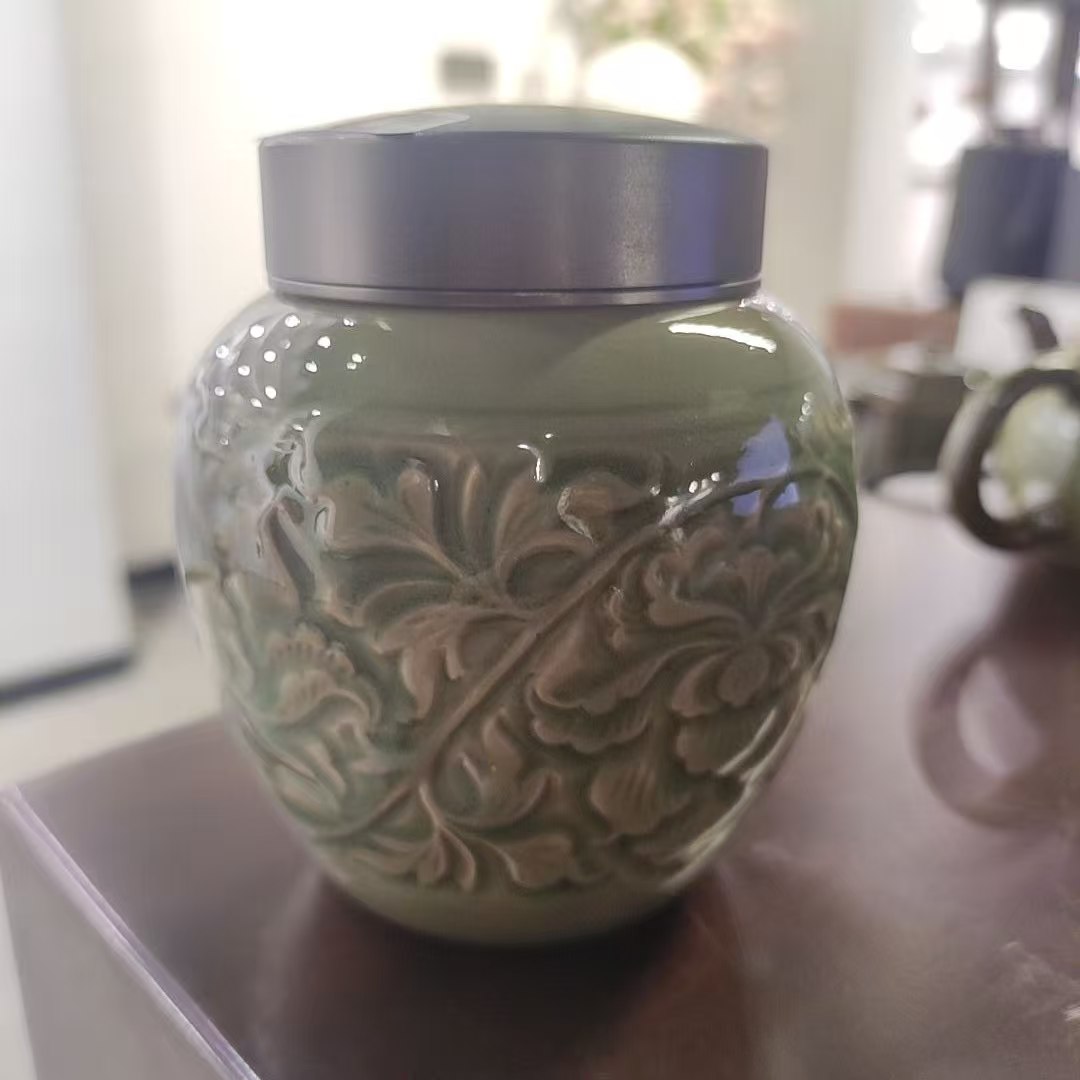 【赏瓷】耀州窑 青瓷旋扭茶叶罐 yzyg-1117037