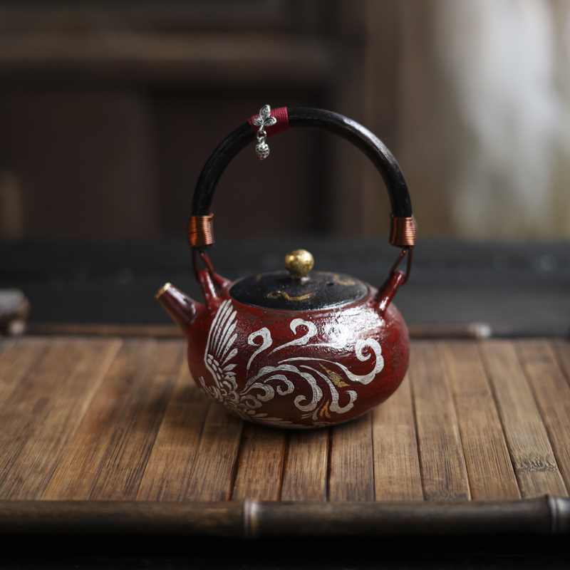 【小田甄陶】炼陶-蕉白轩-凤凰提梁壶(180ml)（蕉白S0685）