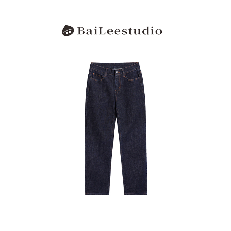 【柏栗良品】土耳其长绒棉舒适亲肤微弹骨感挺阔蓝染牛仔裤女816170