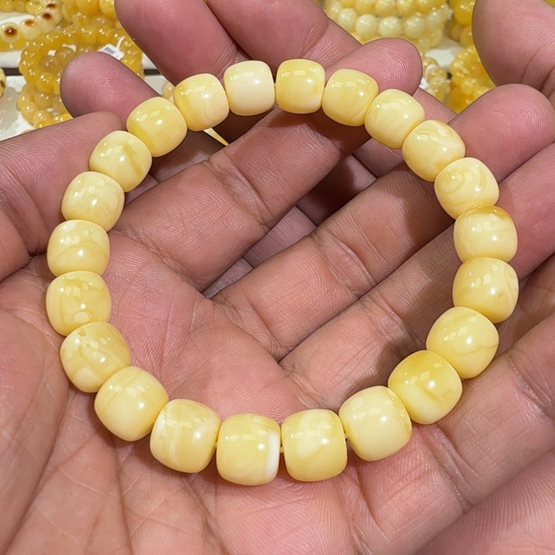 未镶嵌琥珀珠宝奇石10.5m精工老型白花蜡手串15.8克