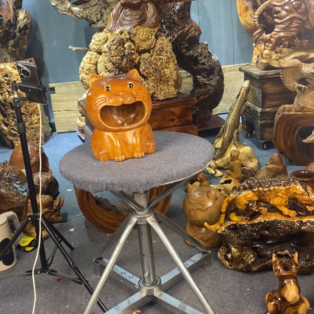 H***d木木雕摆件香樟木大嘴猫