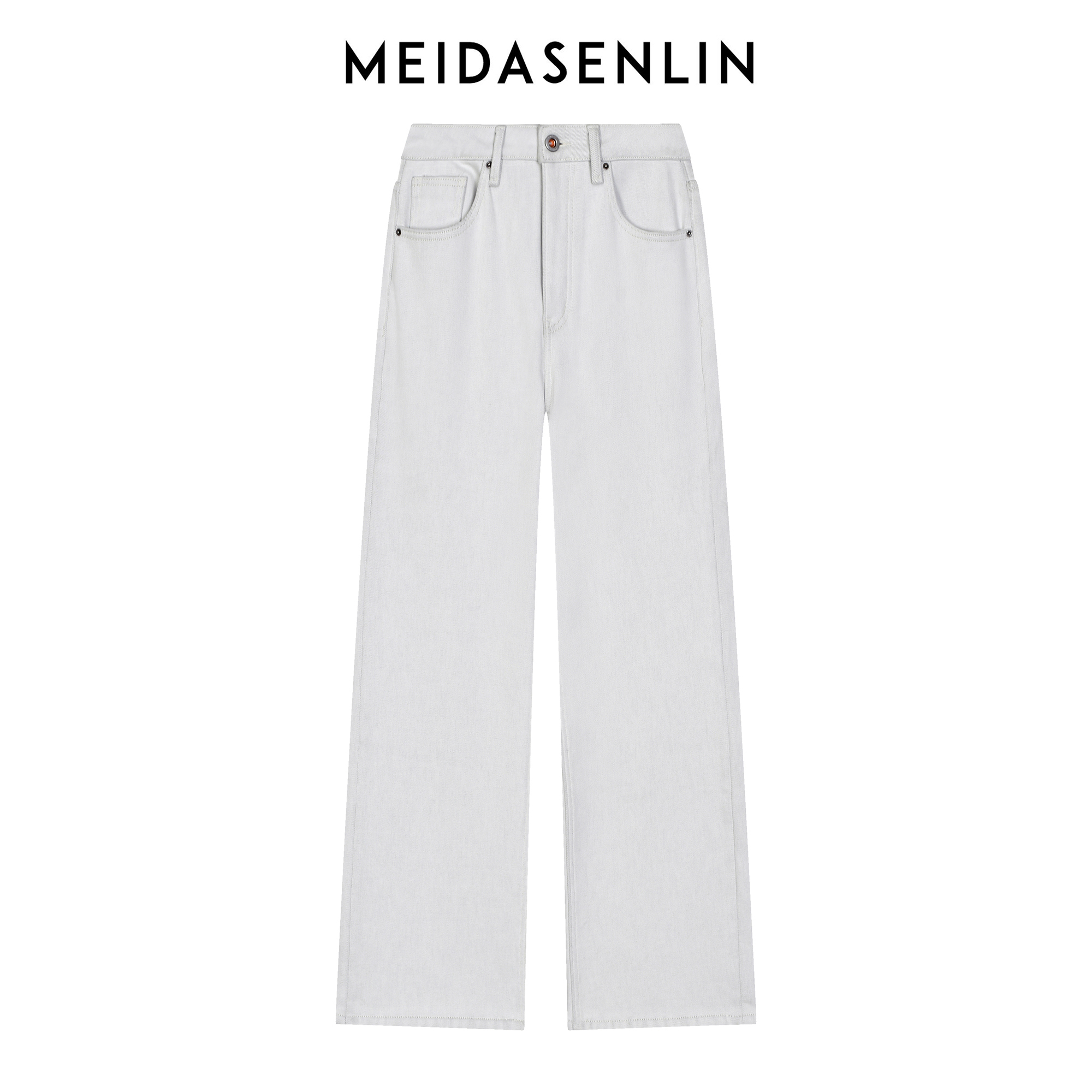 2025【美搭森林】澳绒-冬款加厚高级灰白窄版直筒裤牛仔裤女16280