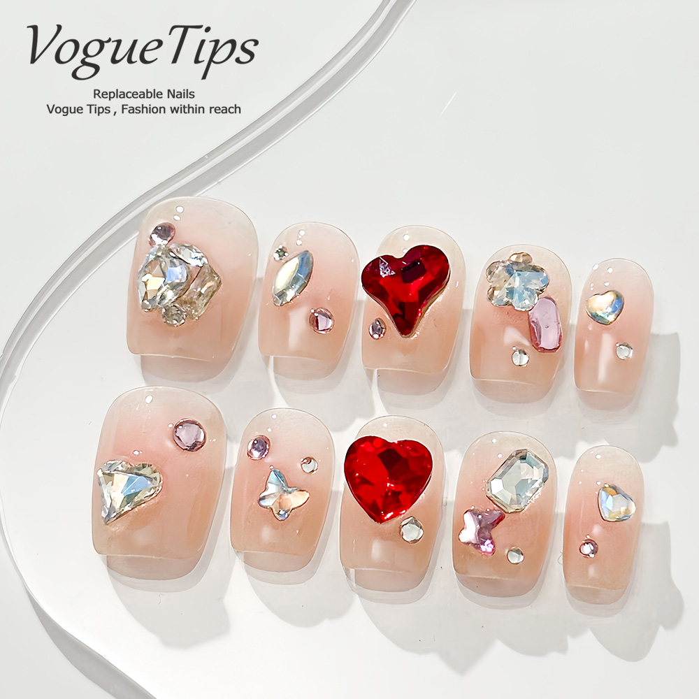 VogueTips 冰盐钻重工轻奢手工穿戴甲短款韩式ins风美甲片ZB448