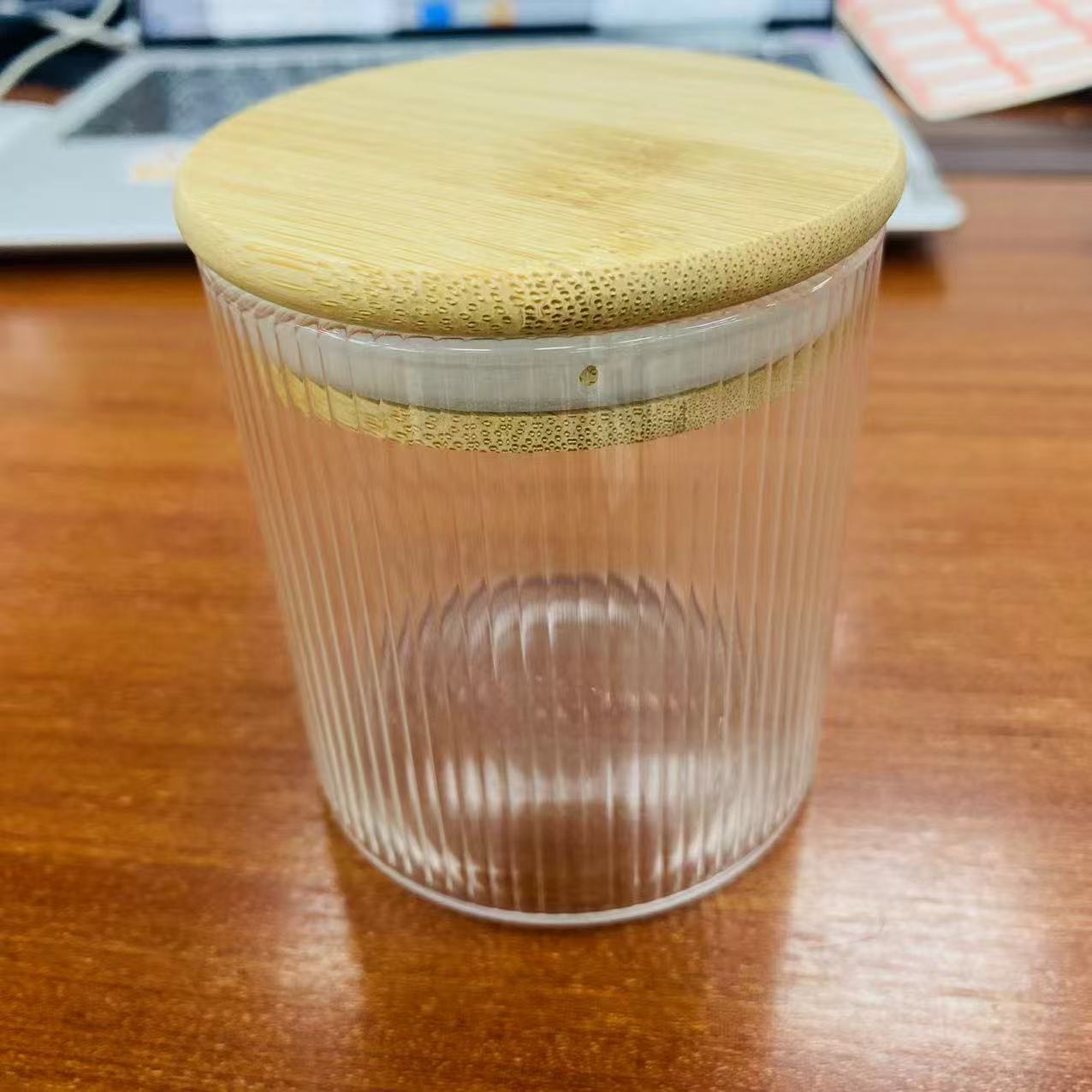 竹盖竖纹储藏罐密封罐两只