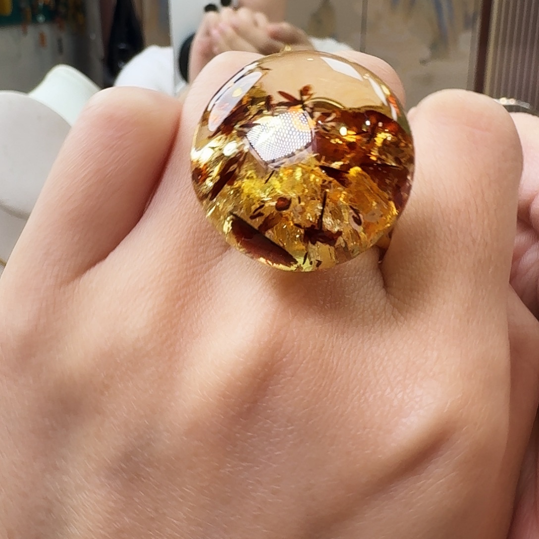 琥珀银S925镶嵌颈饰戒指