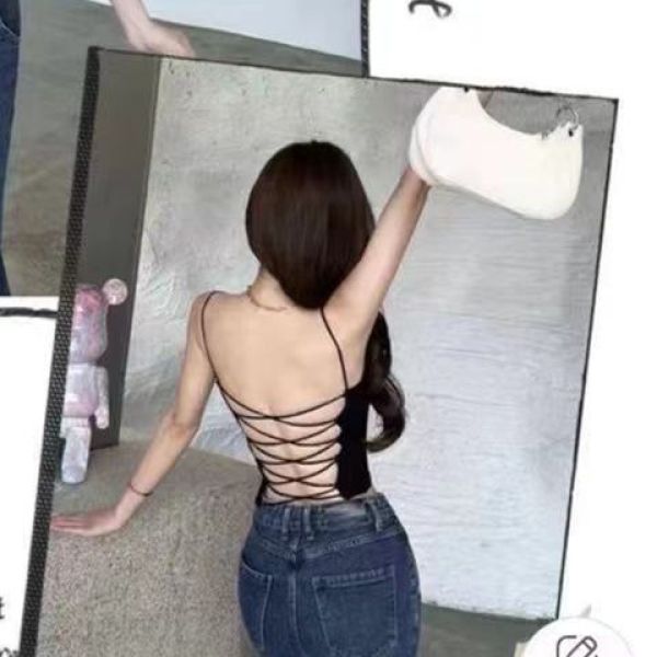 （大田小田）大码带胸垫吊带背心内搭交叉绑带露背美背