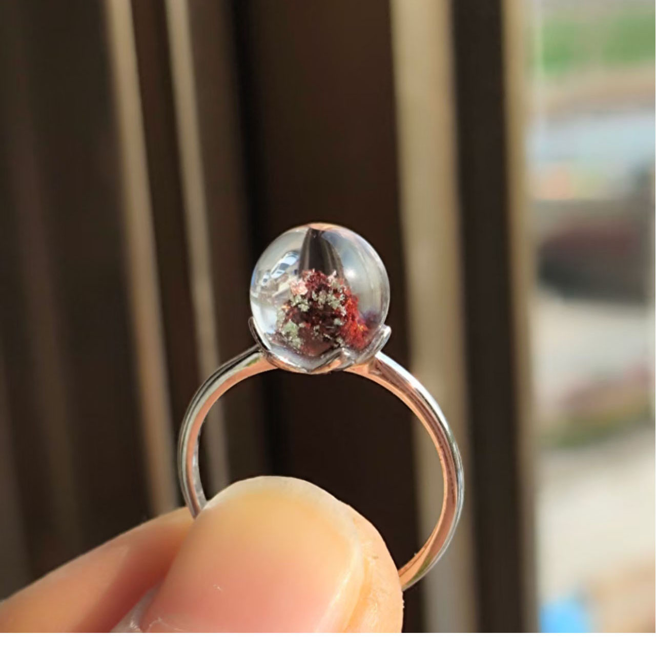 红绿幽灵水晶小球戒指925银戒圈女款天然色象形山形