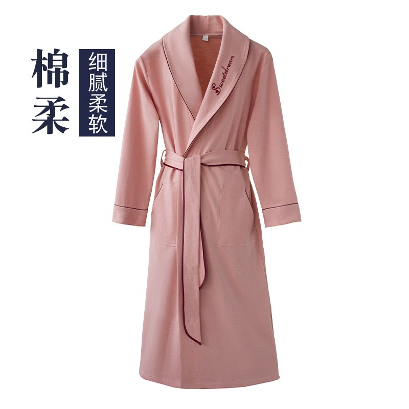 女士纯棉睡袍浴袍长款全棉