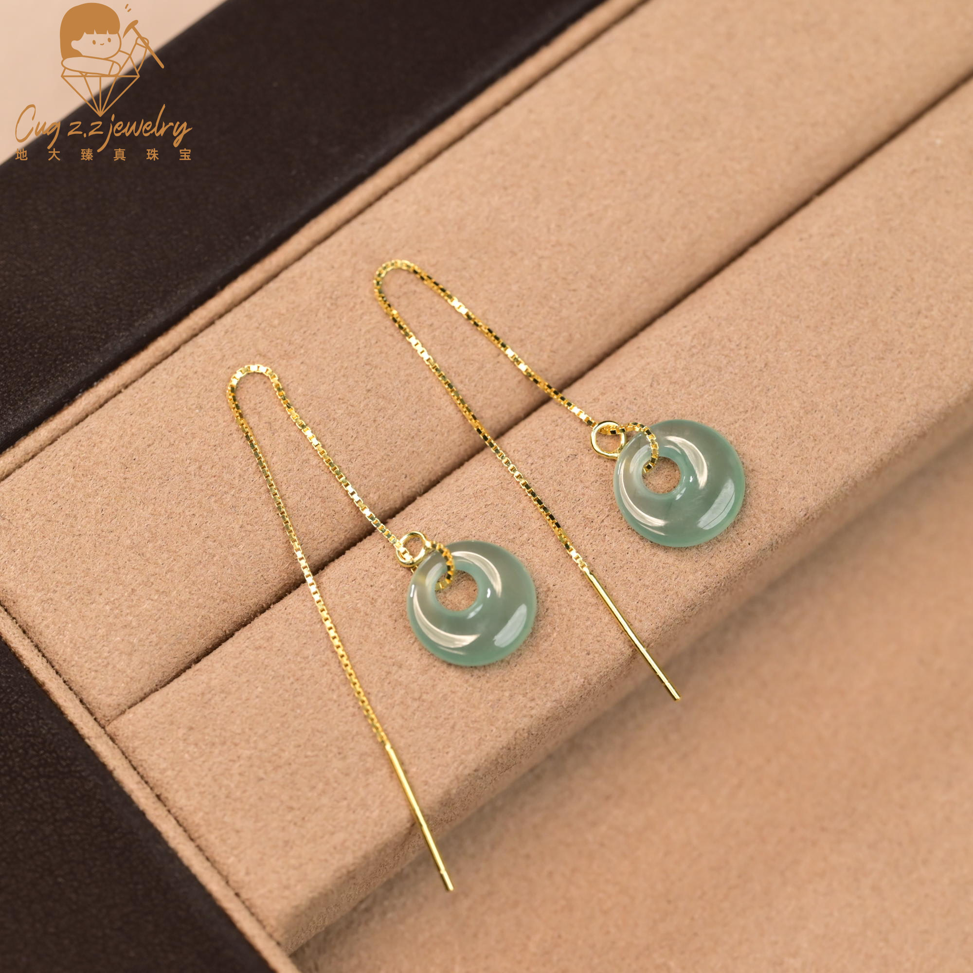 天水翡翠蓝水冰种翡翠耳线耳坠款国风高级珠宝礼物925银