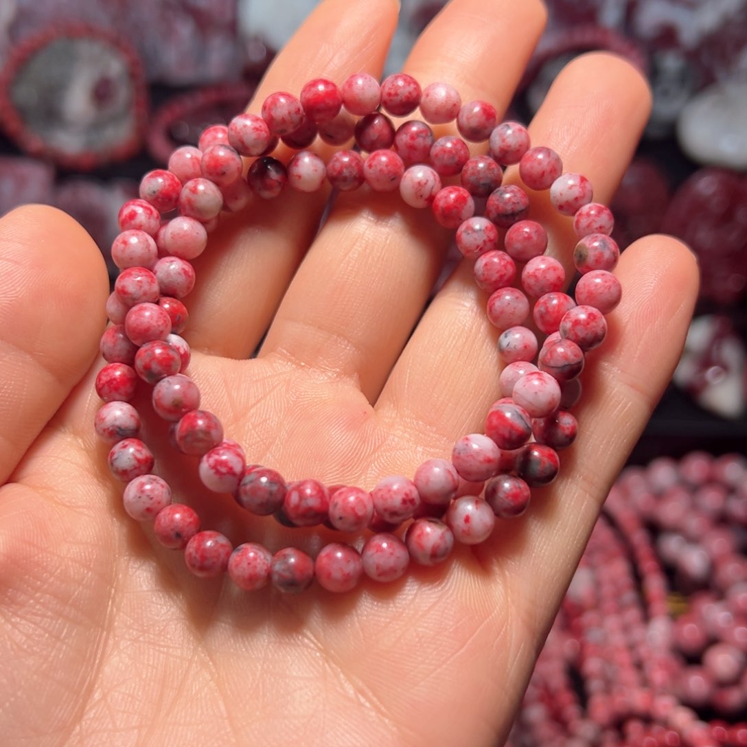 天然辰砂天然朱砂玉化原石满红手串