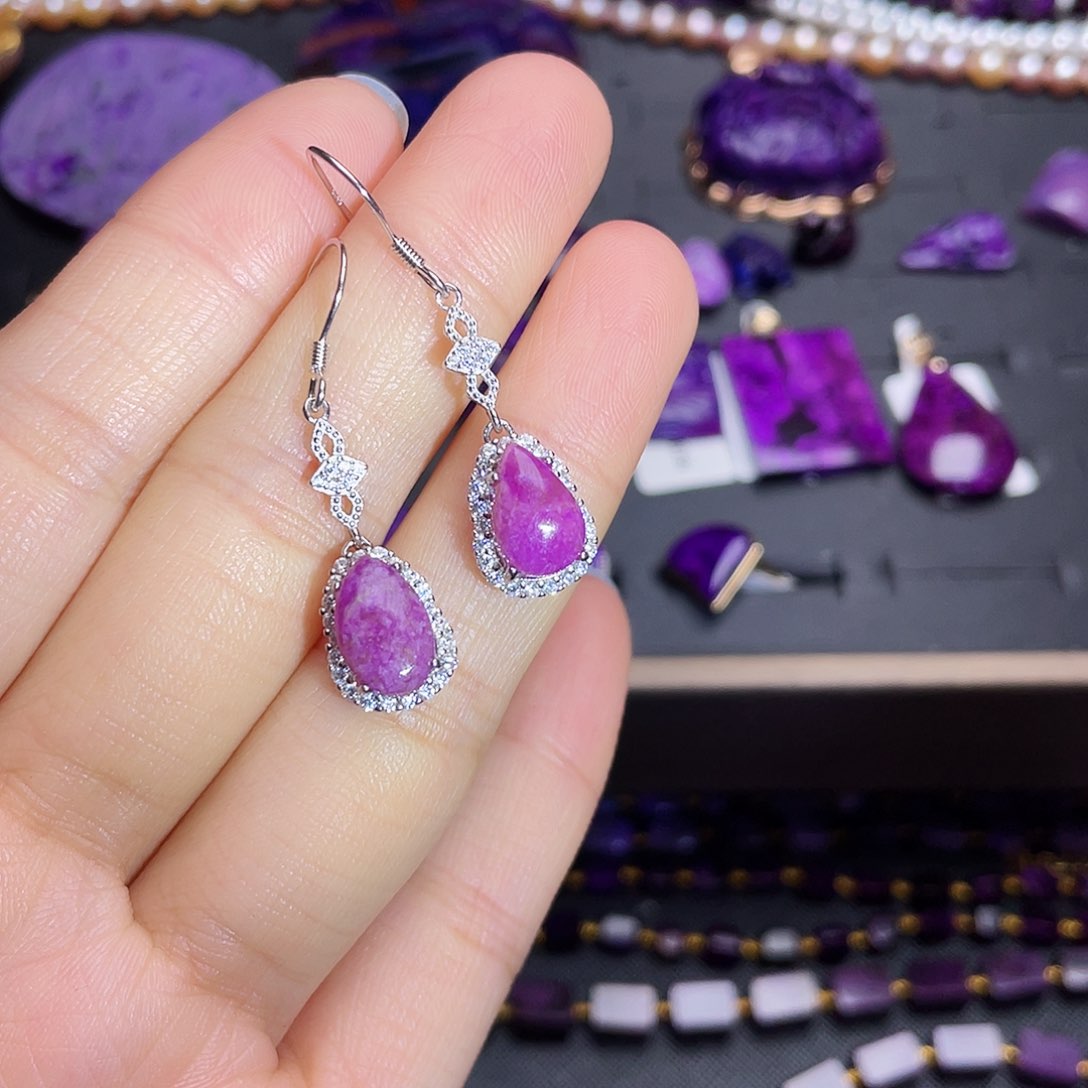 苏纪石（舒俱来）耳环银S925镶嵌