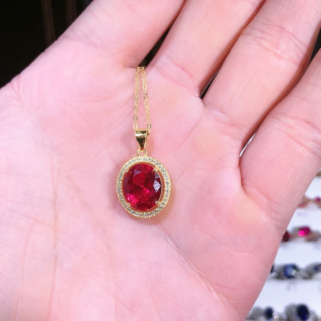 红宝石吊坠(赠链)银S925镶嵌