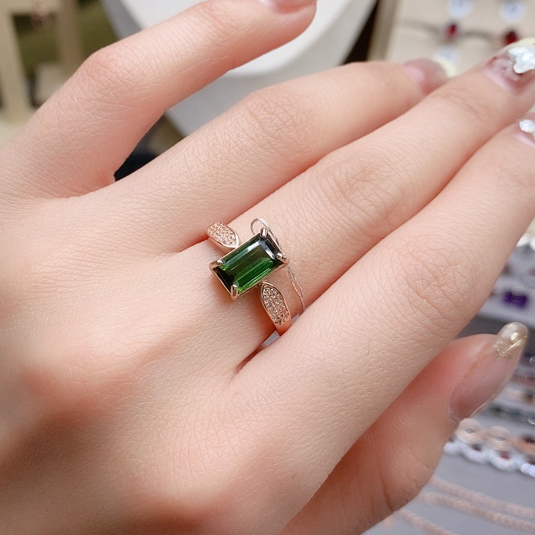 碧玺戒指银S925镶嵌戒指