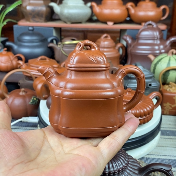 茶壶紫砂四方竹鼎200-260cc原矿赵庄朱泥双十一特价