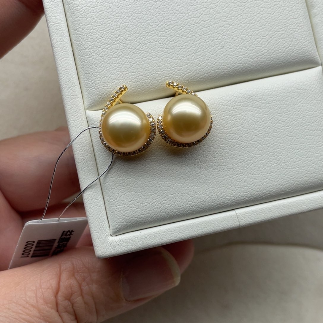 海水珍珠耳饰银S925镶嵌10-11mm