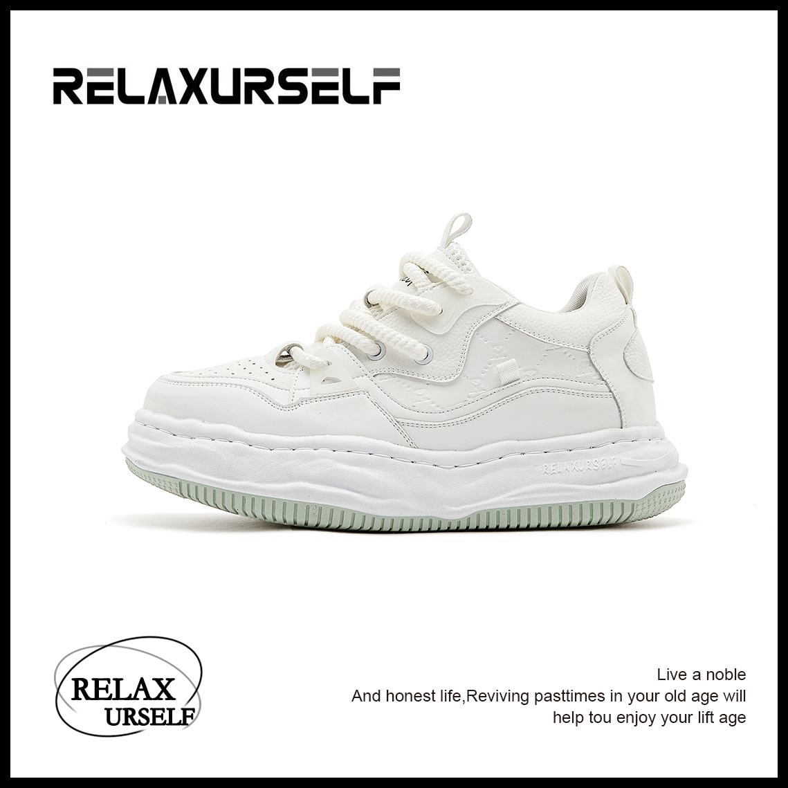 RELAXURSELF四季小白鞋运动时尚休闲厚底溶解鞋增高板鞋