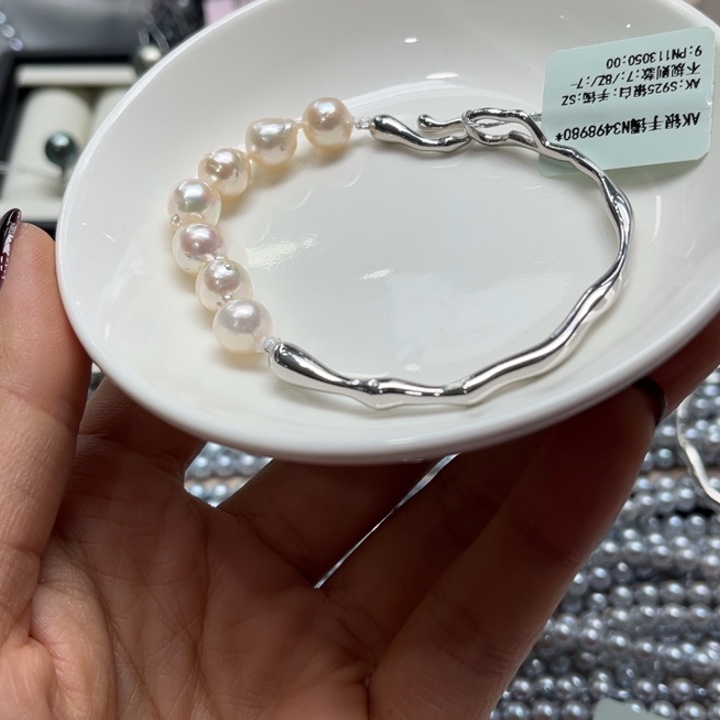 海水珍珠手镯银S925镶嵌