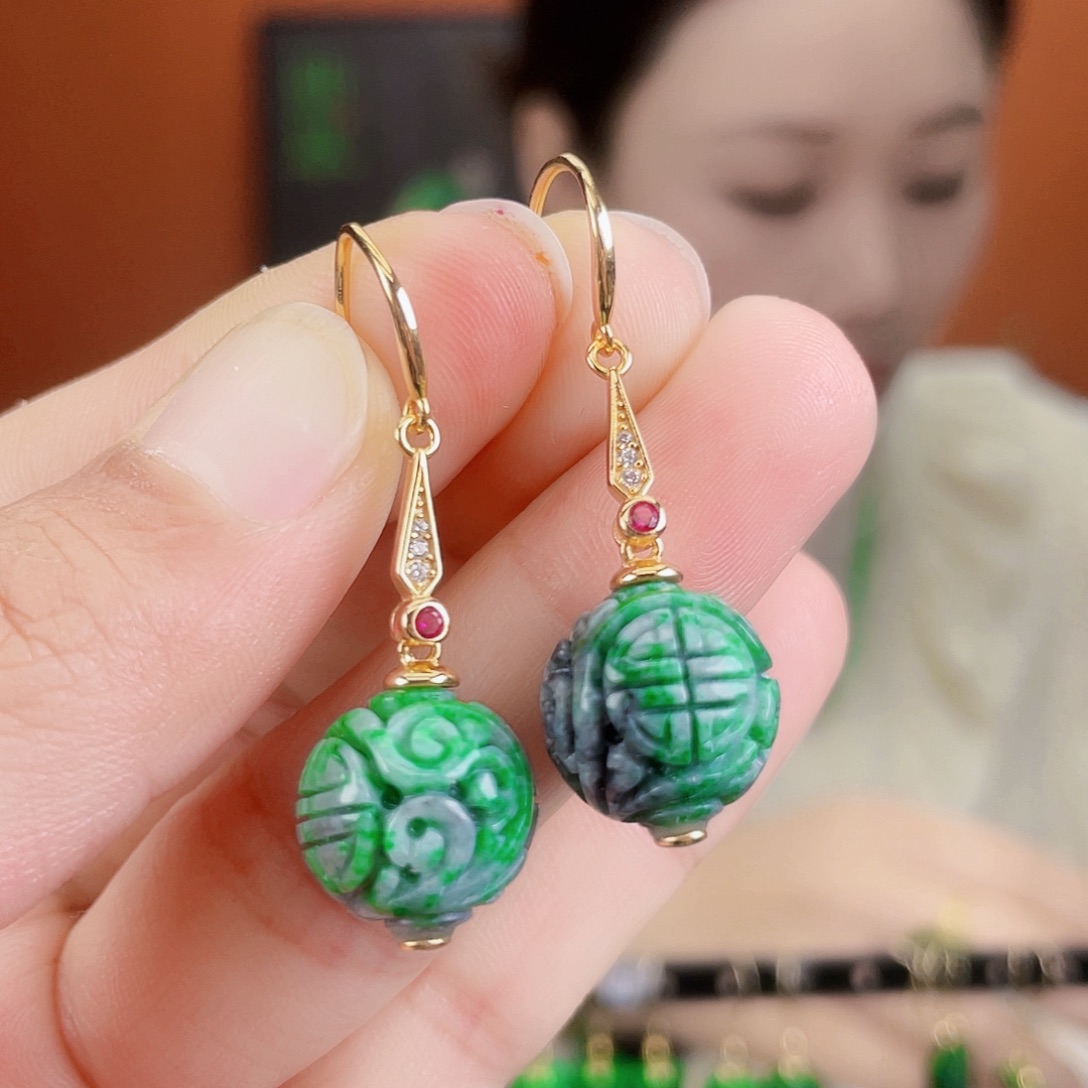 翡翠银S925镶嵌耳饰