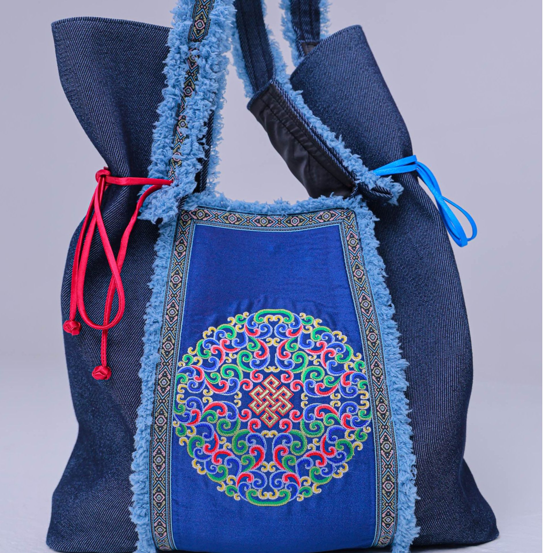 【蒙古丽人】【民族原创】高级定制牛仔手工刺绣时尚女士重工单肩绣花