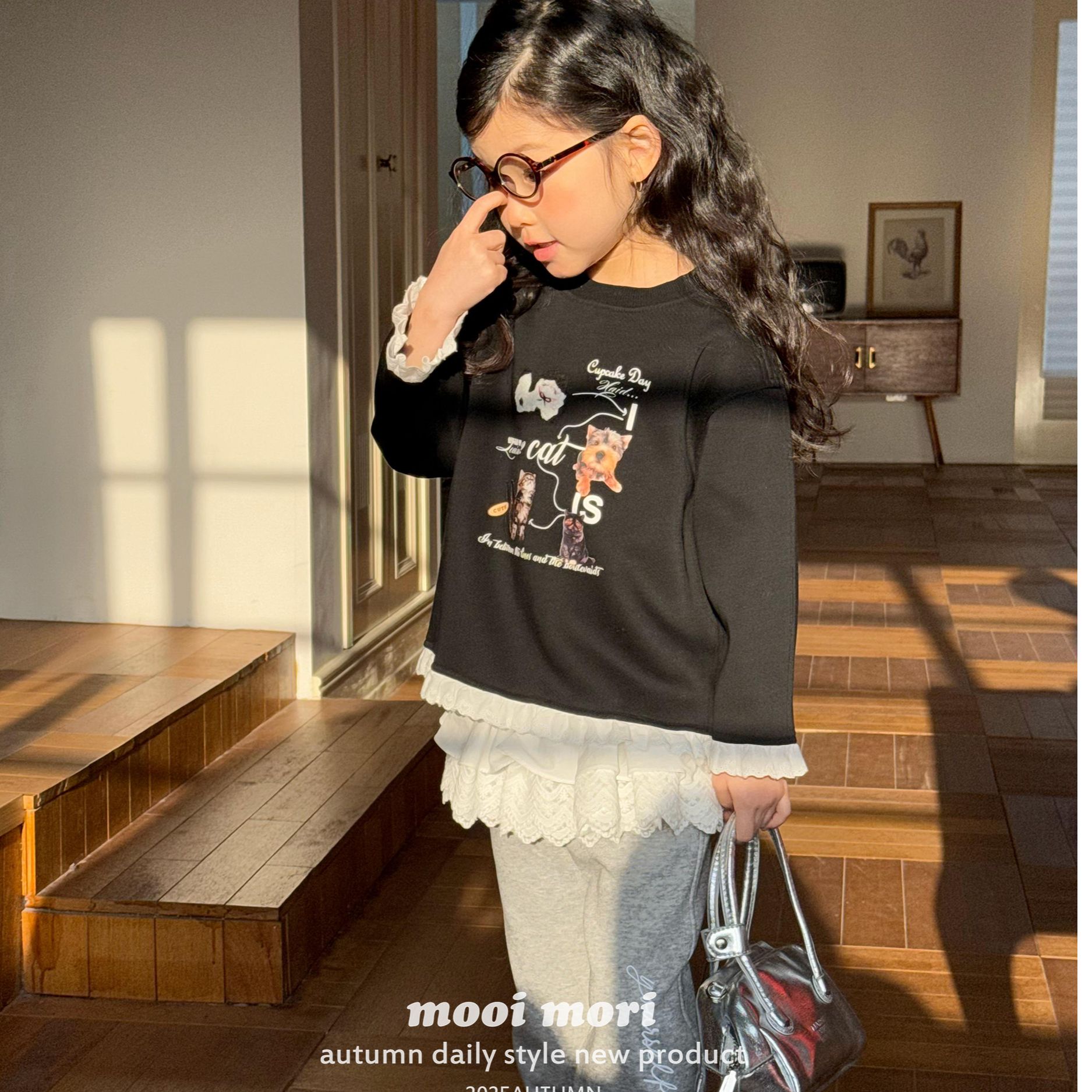 茉莉岛•25秋~花边加绒小狗卫衣8938黑色9-22