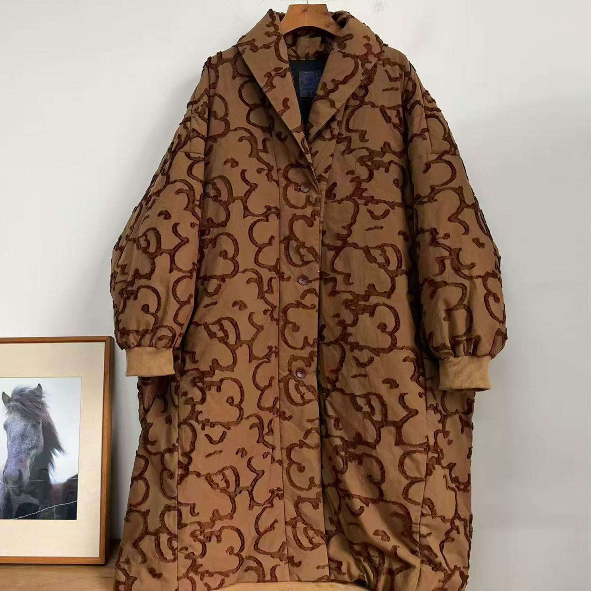 332199 棉天丝混纺95%白鸭绒长款羽绒服 荼